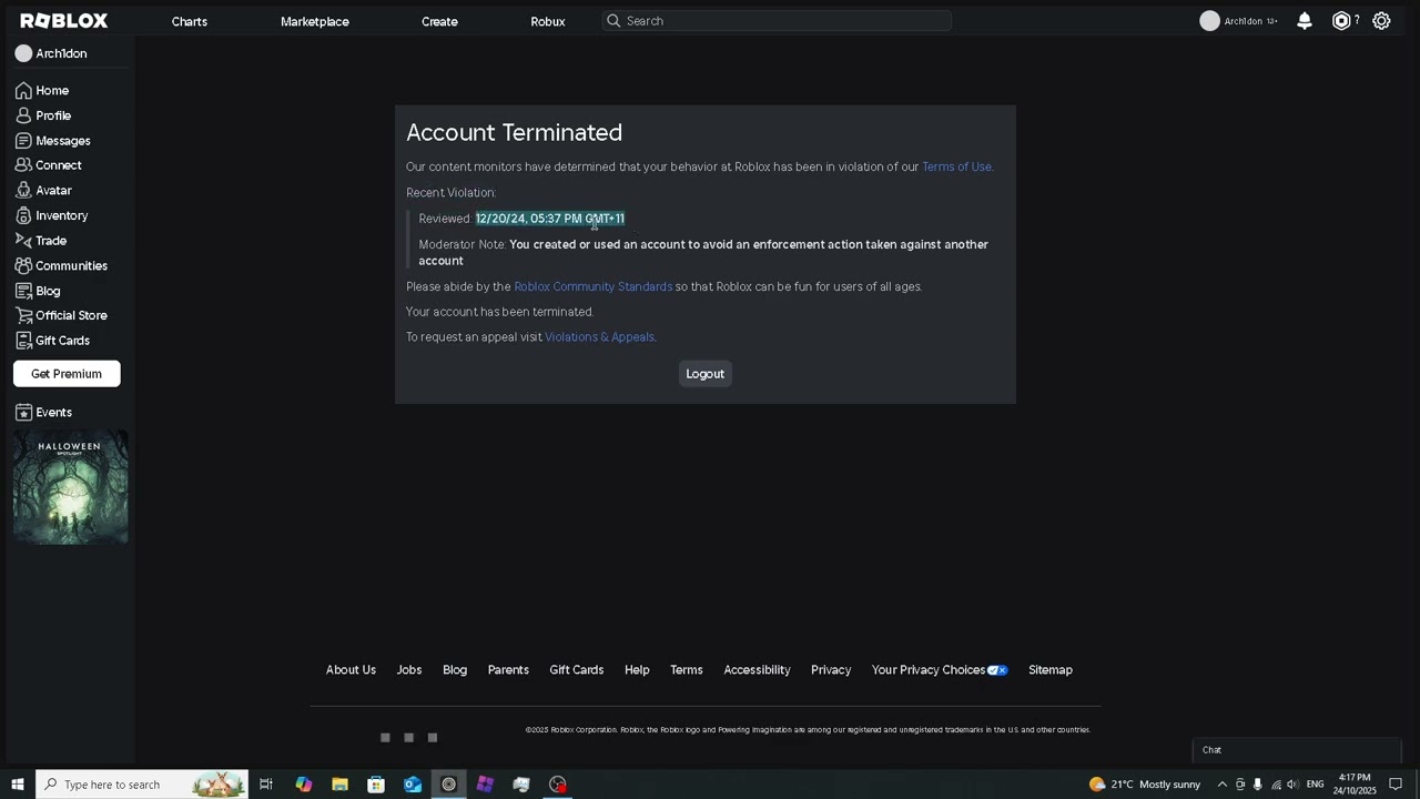 Roblox Enforcement Ban (please help)