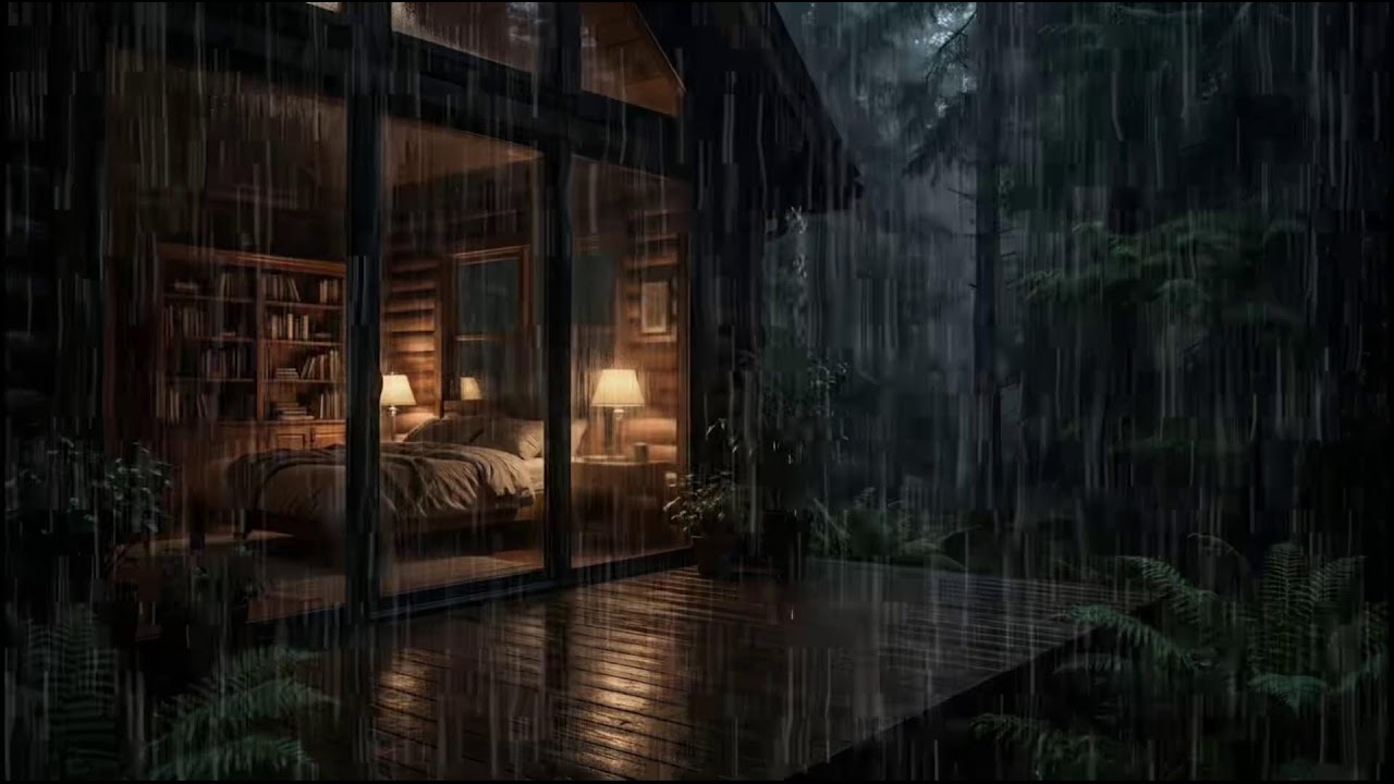 Rainy Night in a Forest Cabin 🌲 | Soft rain ambience with steady rain sounds for deep relaxation