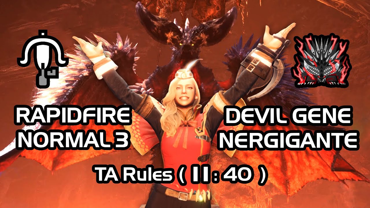 [MHW: IB] Lightbreak Gun LBG (Rapidfire Normal 3) vs Devil Gene Nergigante Mod. TA Rules ( 11:40 )