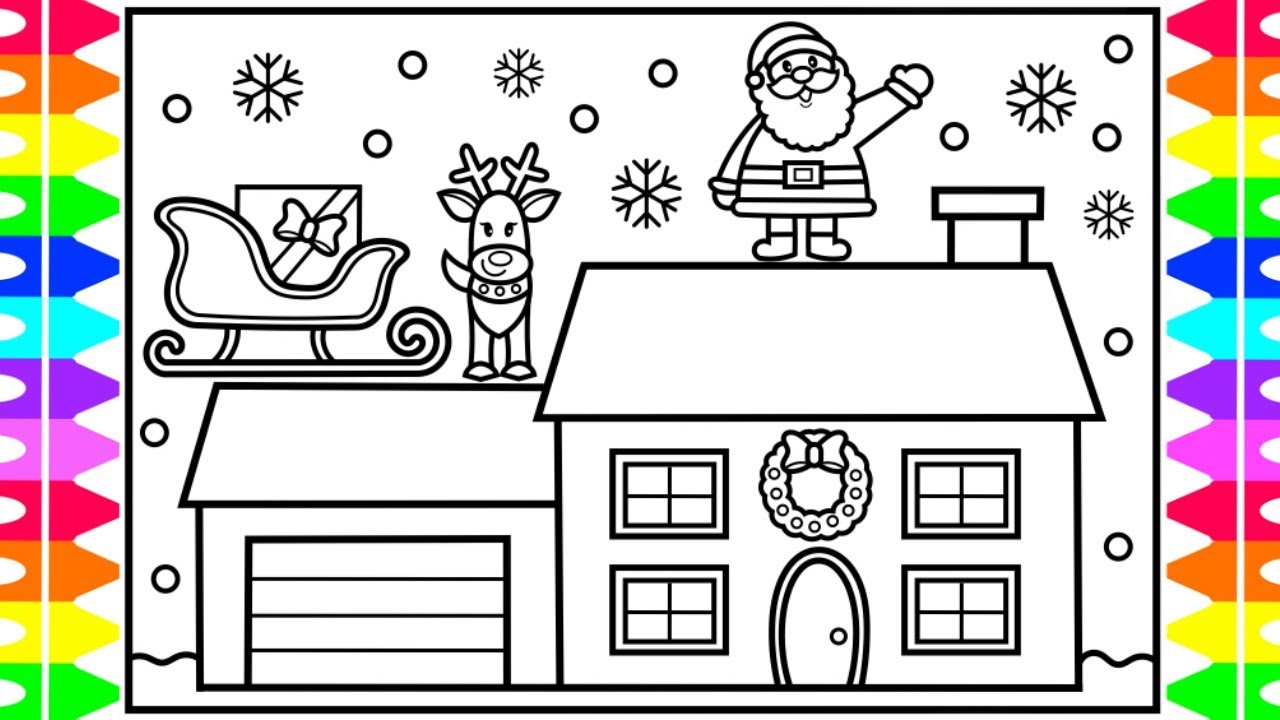 HAPPY HOLIDAYS ❤️💚How to Draw Santa and His Sleigh on House | Santa and His Sleigh | Christmas
