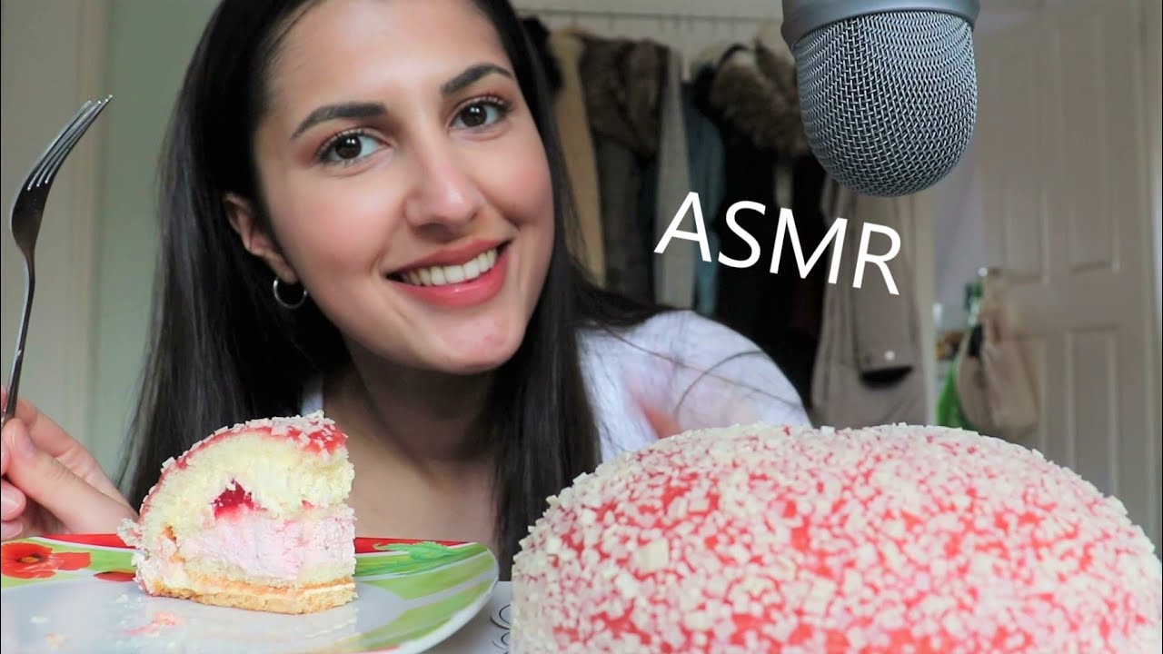 EATING STRAWBERRY CAKE | ASMR | NO TALKING | LOUD CHEWING SOUNDS | MOUTH SOUNDS | breeze eats