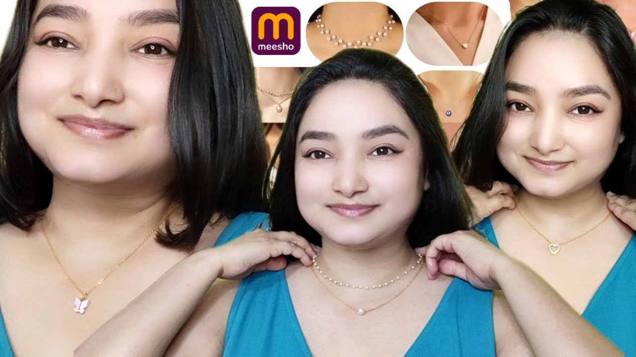 Under ₹99 Gold Plated Chain Haul 😍 Meesho Budget Necklaces Try On | Butterfly Heart Evil Eye Pearl 