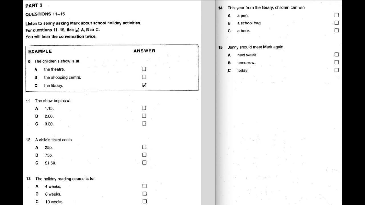 Listening A2, KET 3, Test 3, Part 3