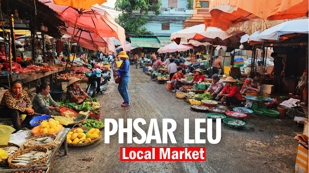 Phsar Lue Siem Reap 🥬🐟  Local Market Walking Tour  Real Cambodian Life