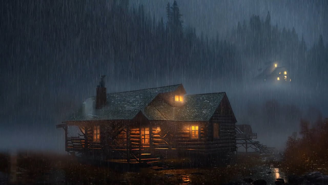 Cabaña en bosque bajo la lluvia - sonido de lluvia dormir y relajarse - Noche lluviosa