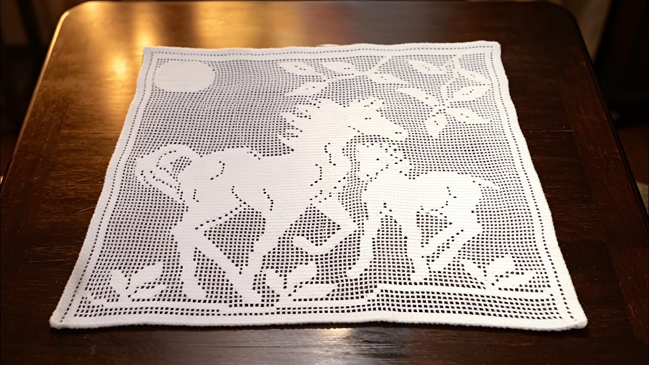 Mantel o carpeta (caballos) tejido a crochet o ganchillo. video1