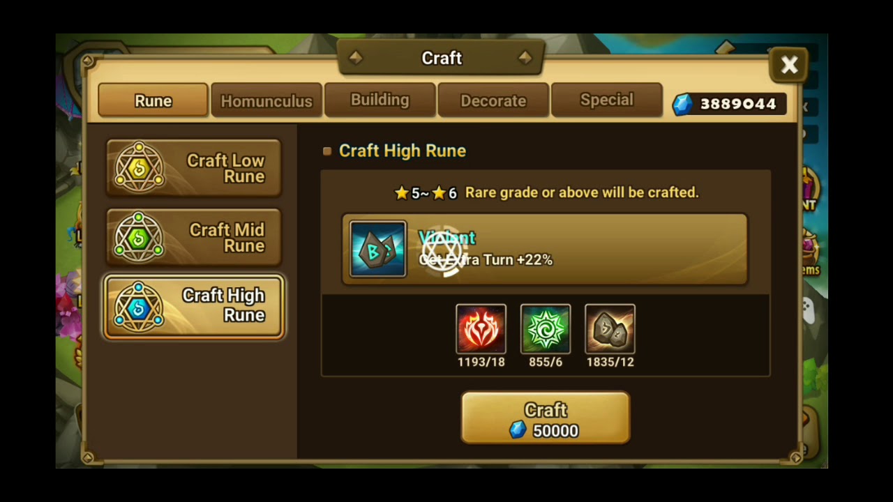 100 Violent rune crafts [ summoners war ]