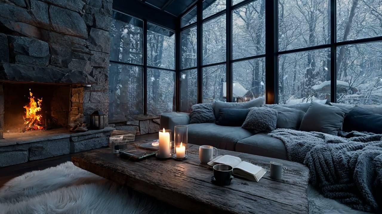 Cozy Winter Cabin Fireplace & Gentle Snowfall Sounds for Deep Sleep, Study, Relaxation and Insomnia