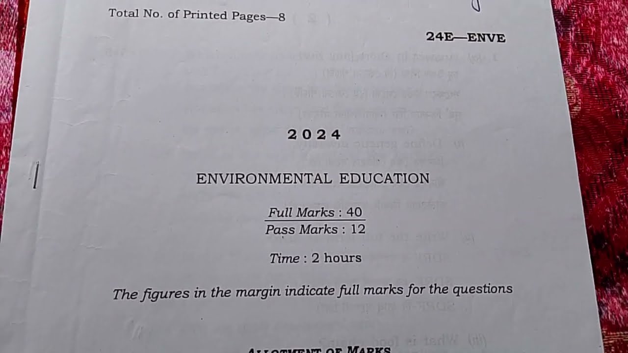 Environmental Education Class 11 Ahsec Board Previous Year Examination Question Paper 2024 | CBSE |