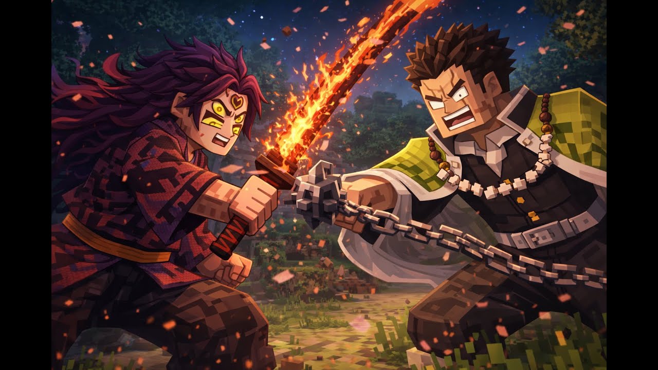 Epic Figths in Minecraft demon slayer mod!!!