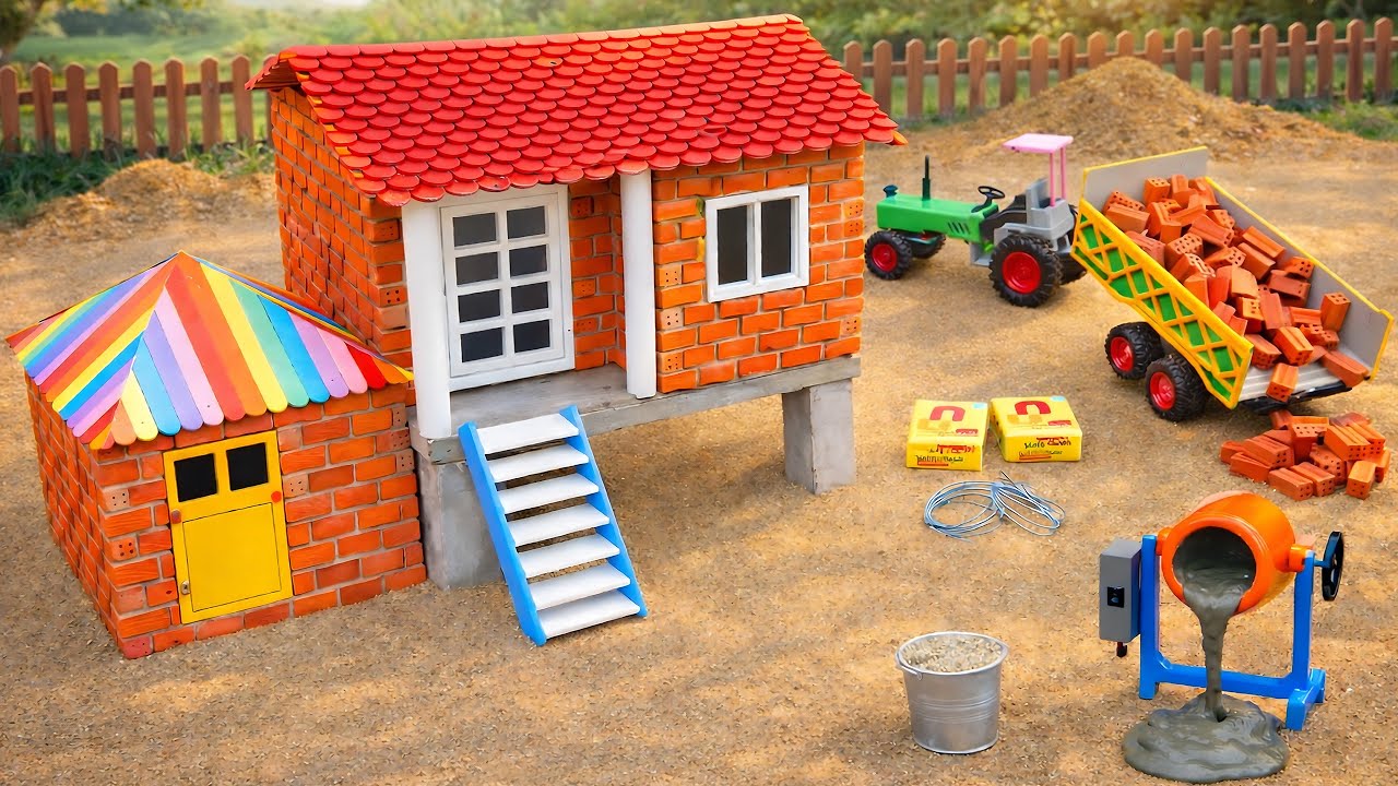DIY Mini Tractor Builds a Brick House🧱| Cement Mixing & Toy Construction Project | DIY Tractor Kings
