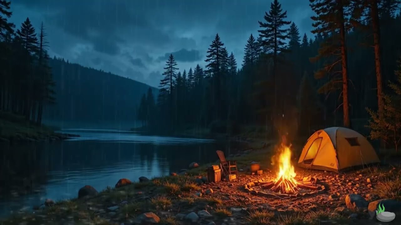 Cold Rainy Night Camping ASMR | Warm Fireplace for Sleeping
