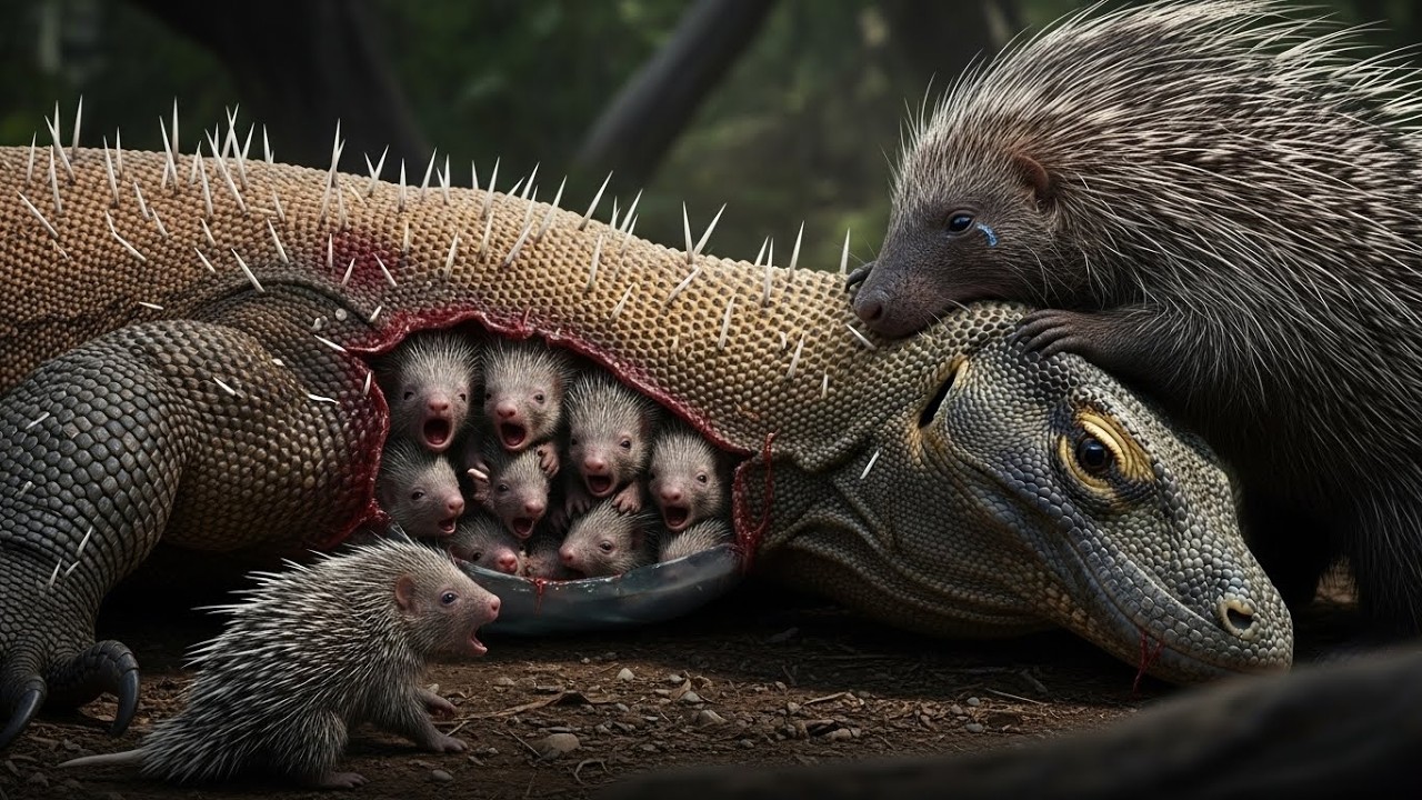 Mother Porcupine SAVES Babies From Komodo Dragon & Hyena Pack!