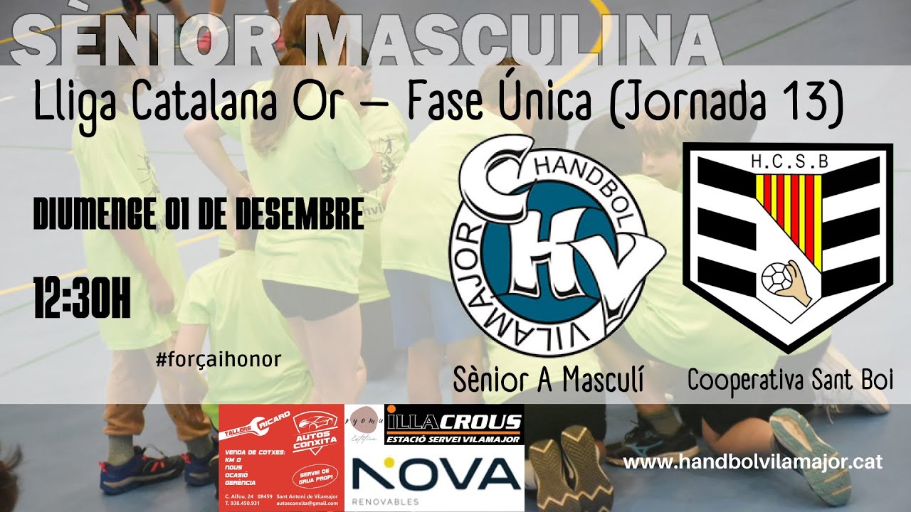 Sènior A Masculí vs Handbol Cooperativa Sant Boi (Jornada 13 Lliga Catalana Or) 01/12/2024 12:30