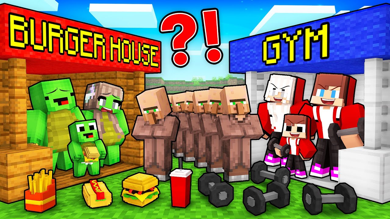 JJ and Mikey: FAT vs STRONG Family Battle in Minecraft - Maizen