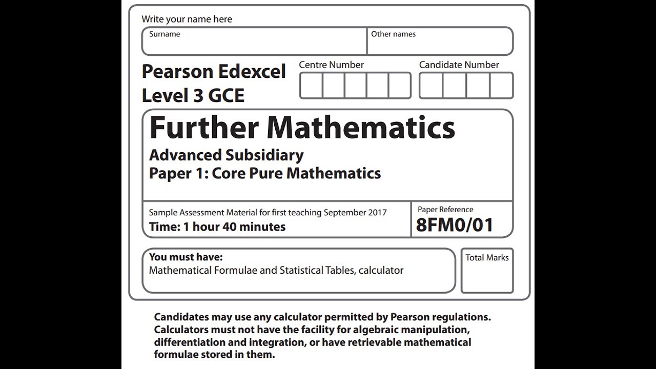 AS Core Pure sample Pearson Edexcel Further Maths