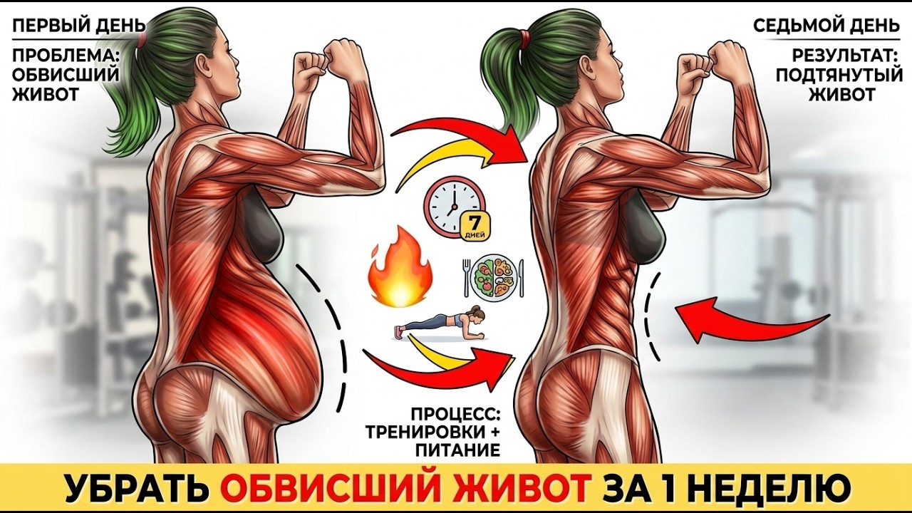 Как убрать свисающий живот | 30-минутная тренировка: МИНУС 7 СМ В ТАЛИИ за 1 неделю