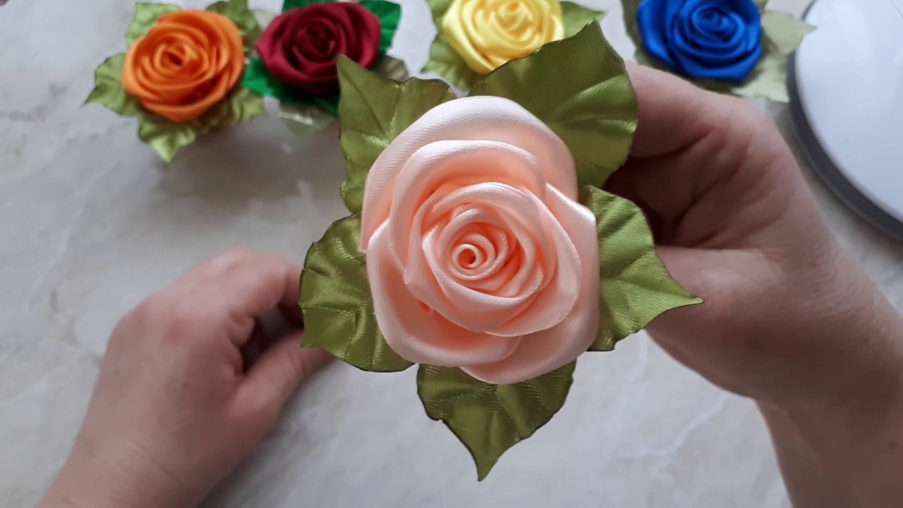 Роза канзаши в горшке / роза из атласной ленты / предметы интерьера / учебник