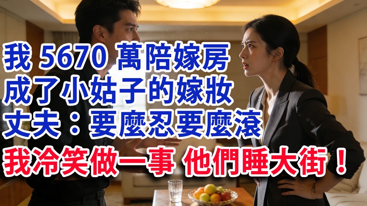 【满分爽文】我5670萬陪嫁房  成了小姑子的嫁妝 丈夫：要麼忍要麼滾 我冷笑做一事 他們睡大街！#婆媳 #家庭 #情感故事 #晚年生活 #為人處世 #生活經驗 #情感