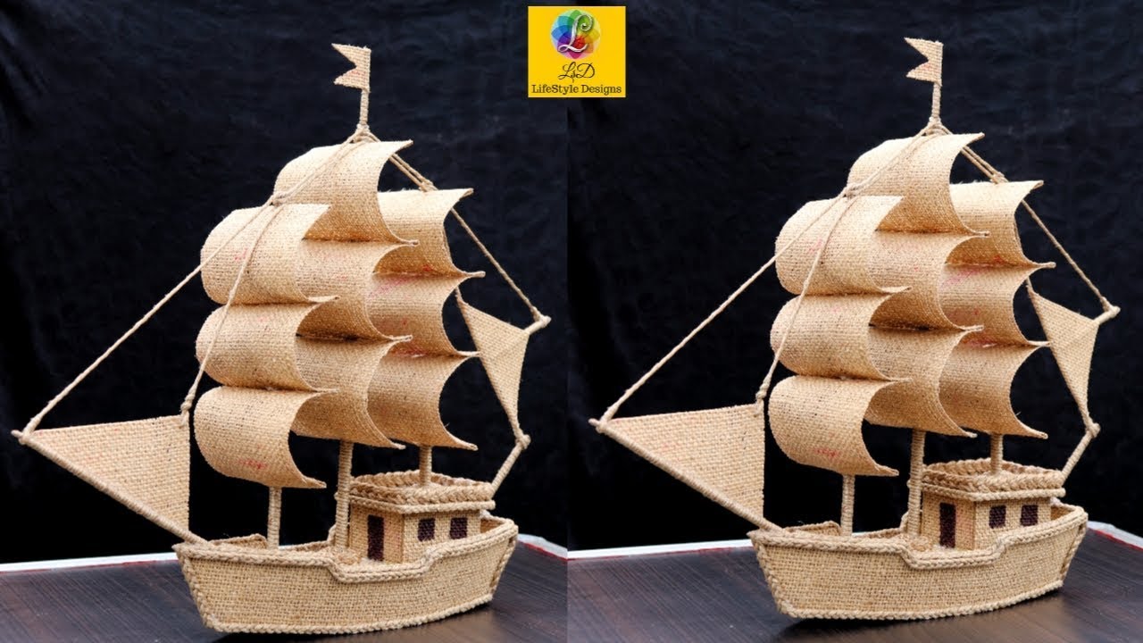 How to make a boat model with Jute and Cardboard | Jute boat/Ship showpiece making | Jute Craft Idea