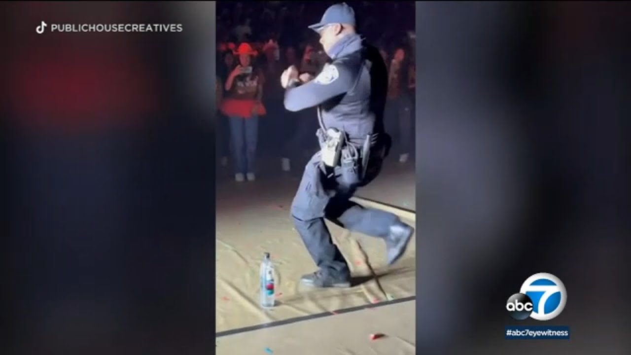 Perris school resource officer shakes up rally with viral dance moves | ABC7