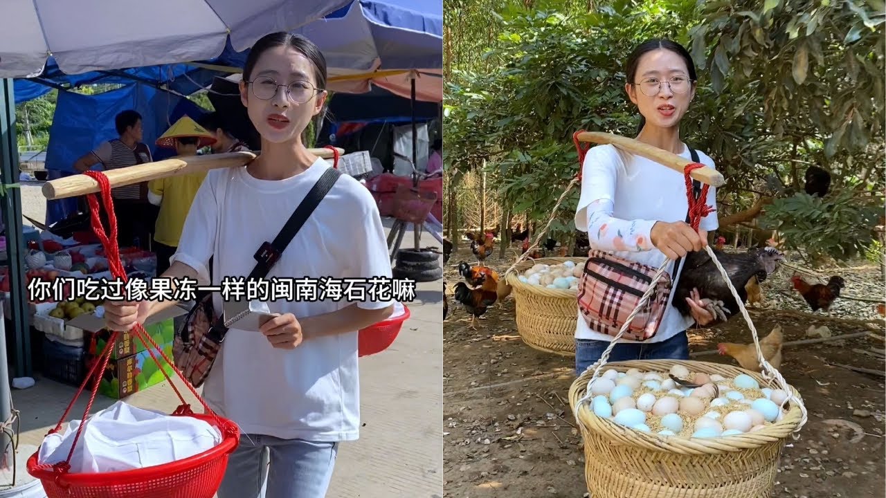 白菜挑着奶奶熬制的海石花去摆摊，海上珍馐美味佳肴！｜山里捡了土鸡蛋去赶集，用一只五黑鸡吸引大家把蛋盘光光！