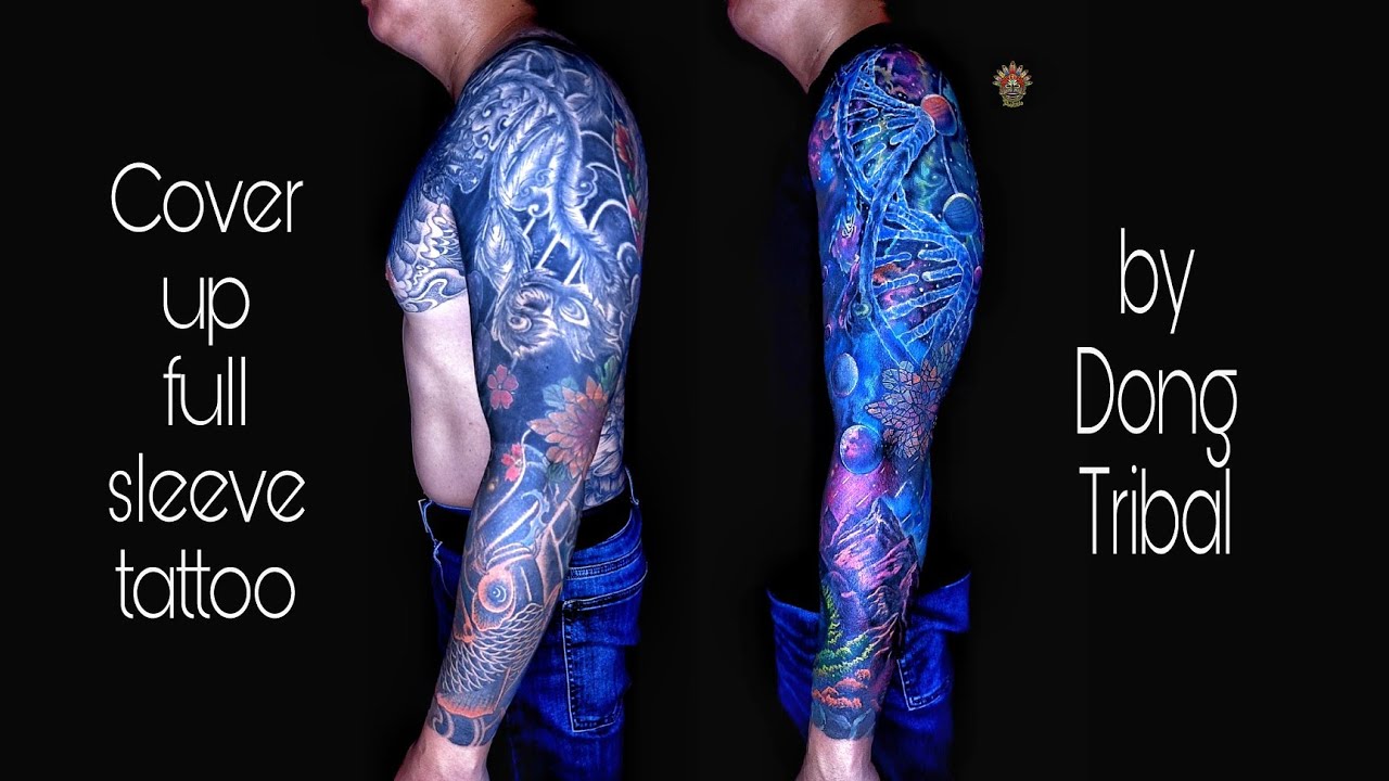 Khắc phục thảm họa tạo nên kì tích cho hình xăm hỏng nặng - Cover up sleeve tattoo - Dong Tribal