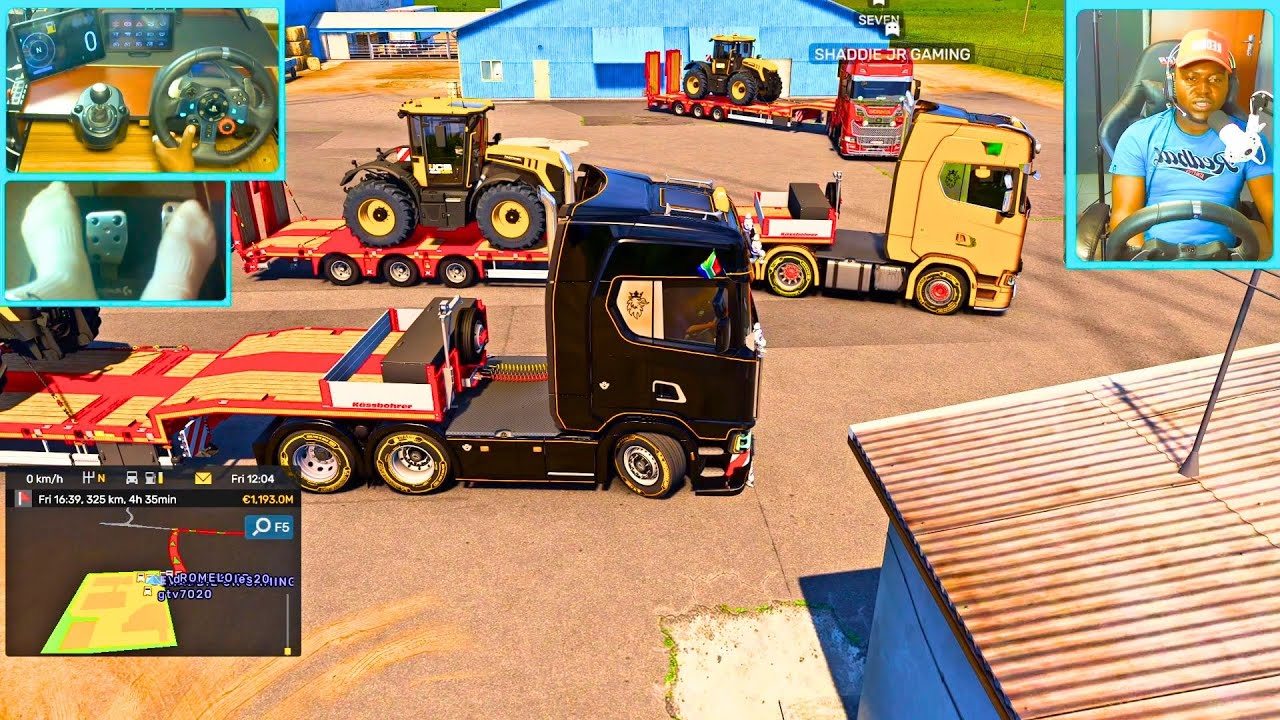 Scania S Truck Hauls Excavator to Farm | ETS2 Convoy with Logitech G29 | Heavy Equipment Delivery