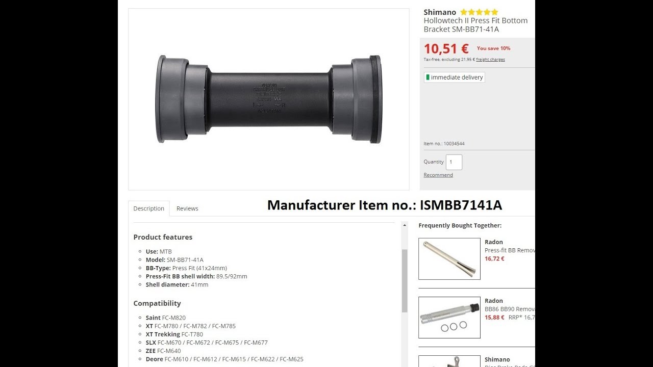 Каретка Shimano SM BB71 41A BB92 Press Fit, обслуживание ремонт
