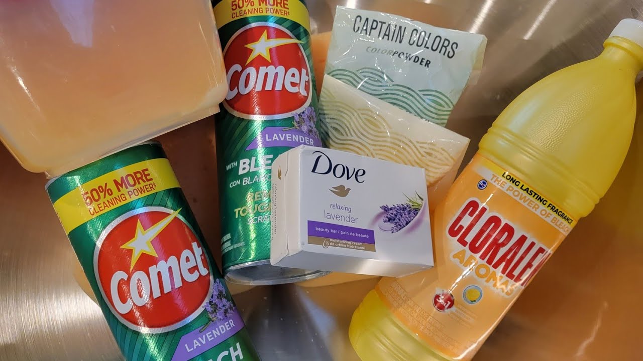 Lavender Dove Soap soaked in Lemon Pinalen, Lemon Bleach, Lavender Comet, and Captain Colors!