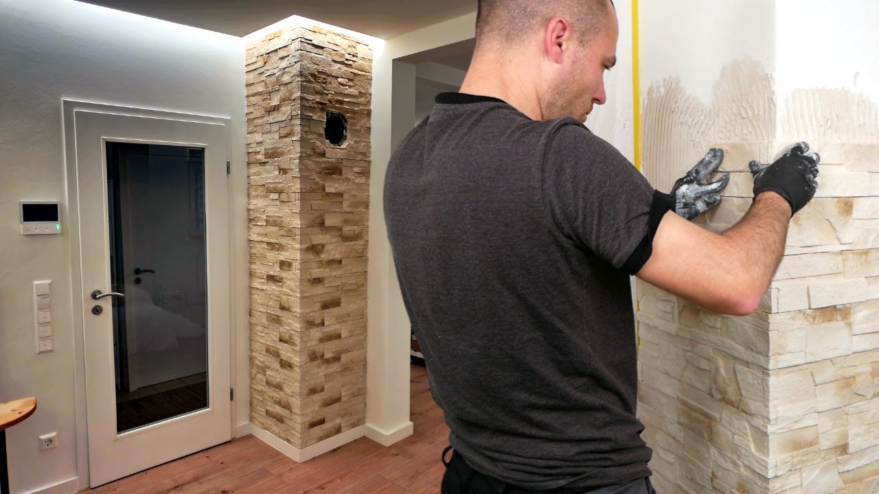Wandverblender anbringen - Kaminwand verkleiden