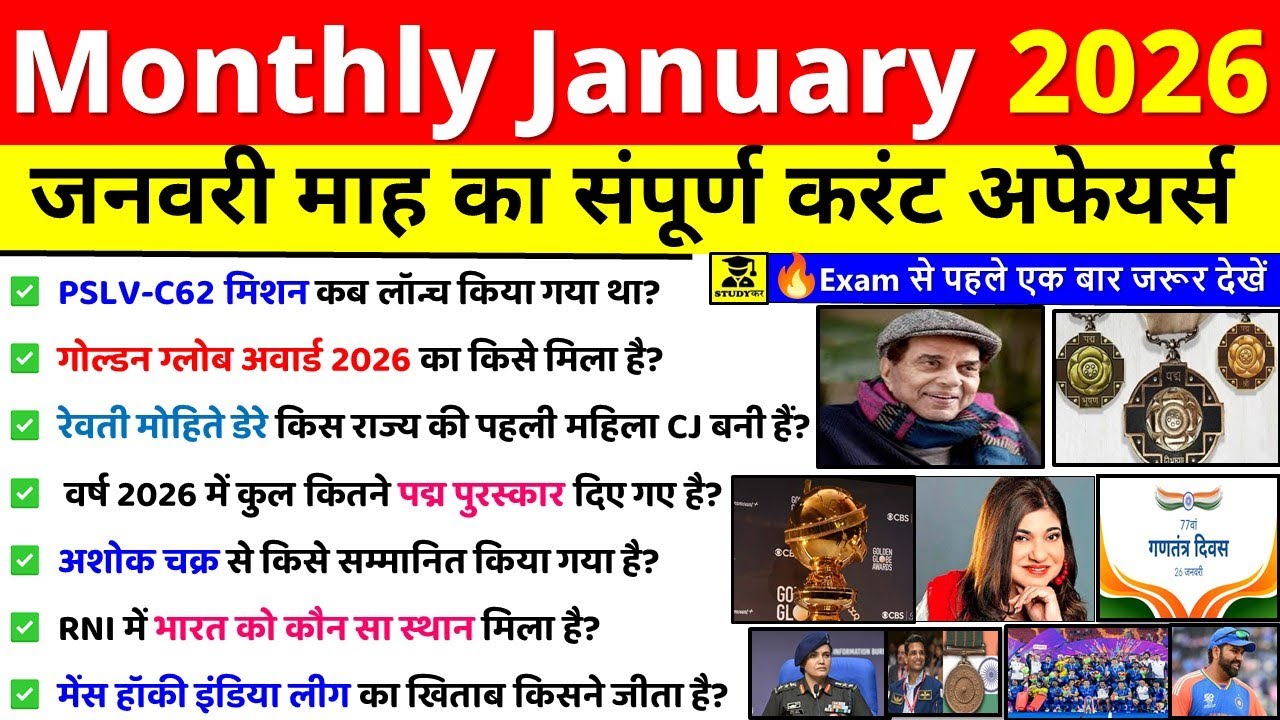 January 2026 monthly current affairs | Current Affairs 2026 Marathon | Important Current Affairs