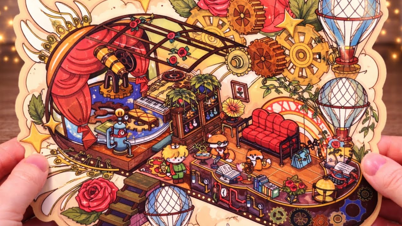 [ASMR] DIY Building a Cozy Steampunk Room With Stickers ⚙️✨ | ASMR for sleep and stress relief