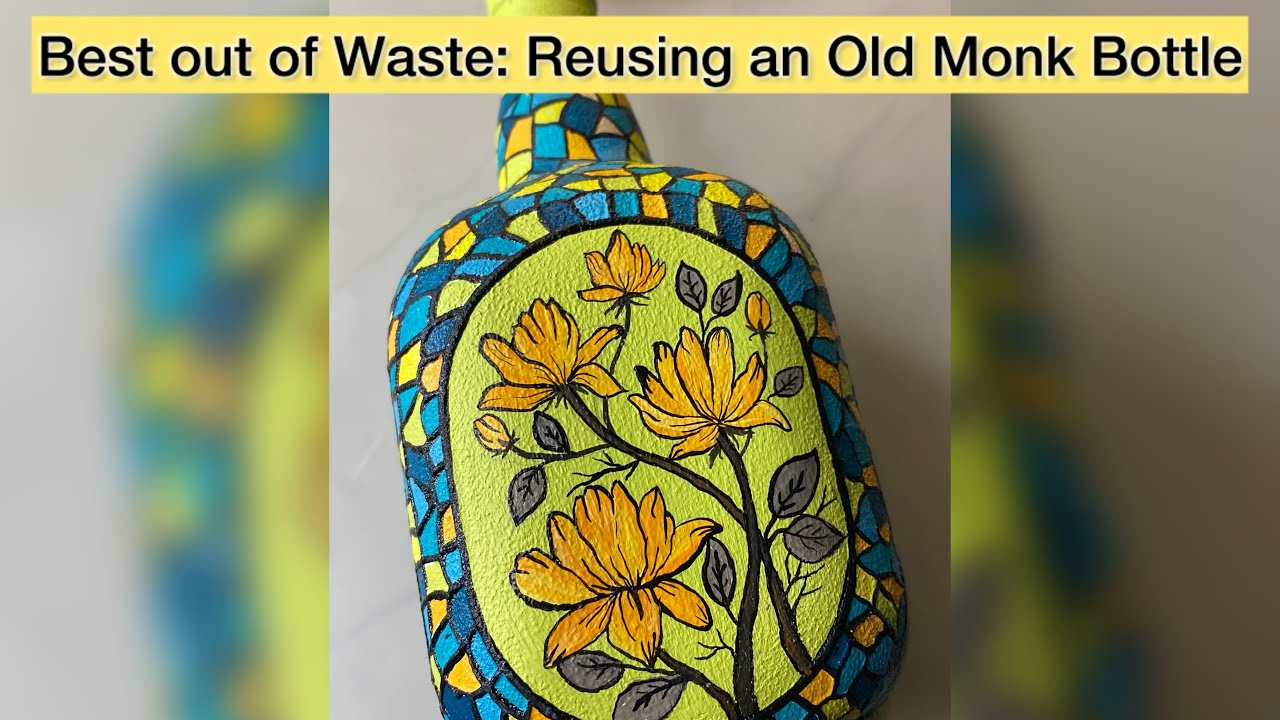 Best Out of Waste: Reusing Old Monk Bottle #art #painting #drawing