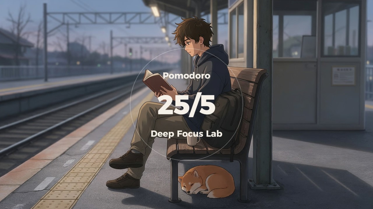 🚆 Pomodoro 25/5 Study Timer (2 HOURS) | Lofi Guitar Beats at the Train Station | Focus & Study