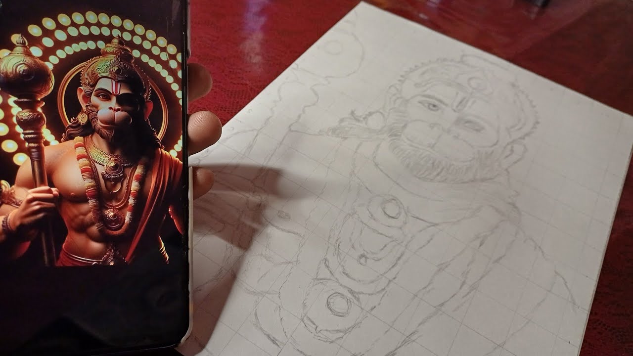 hanuman ji outline draw, Hanuman ji Outline drawing tutorial video, hanuman ji drawing