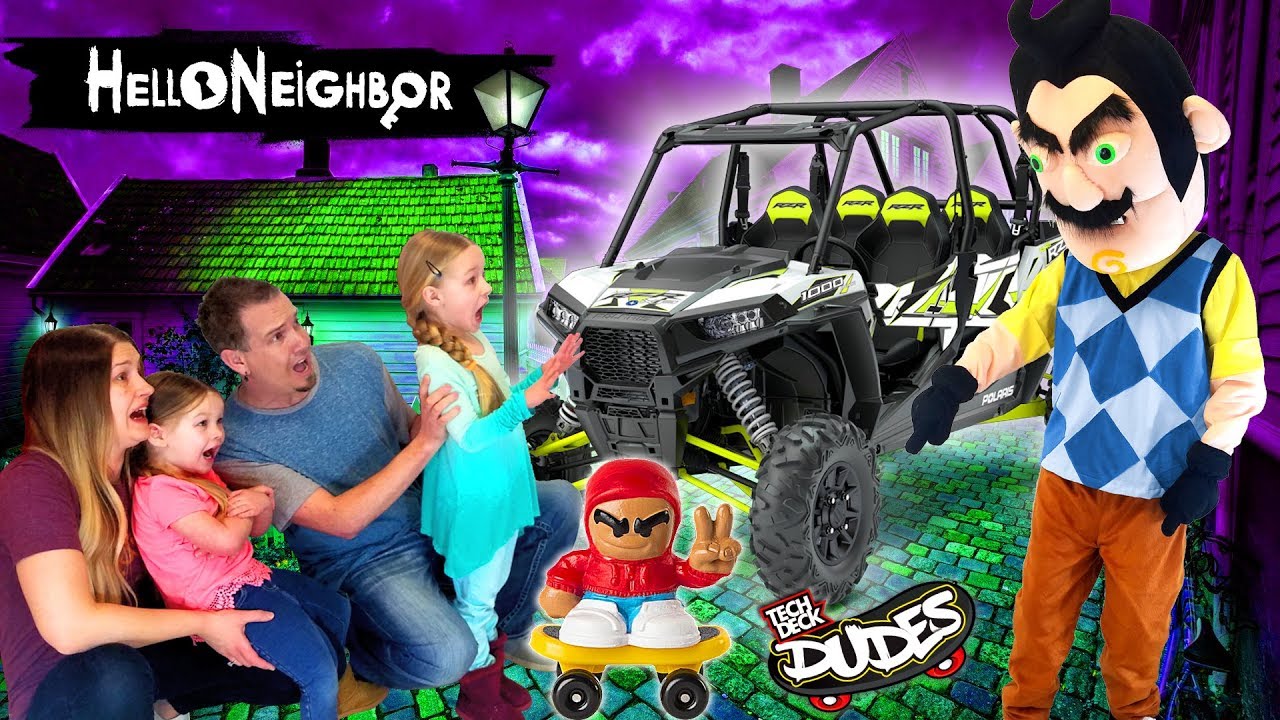 Hello Neighbor in Real Life! Tech Deck Dudes Scateboard Toy Scavenger Hunt at Our Toy Hotel!!!