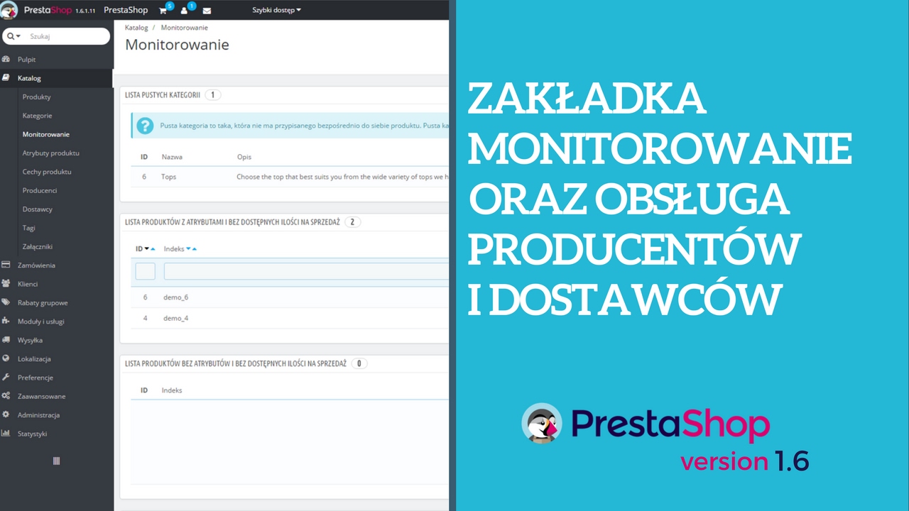 Zakładka Monitorowanie oraz obsługa Producentów i Dostawców - PrestaShop 1.6