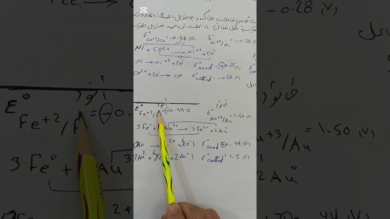 حساب جهد الخلية القياسية/كيمياء سادس علمي فصل الرابع 