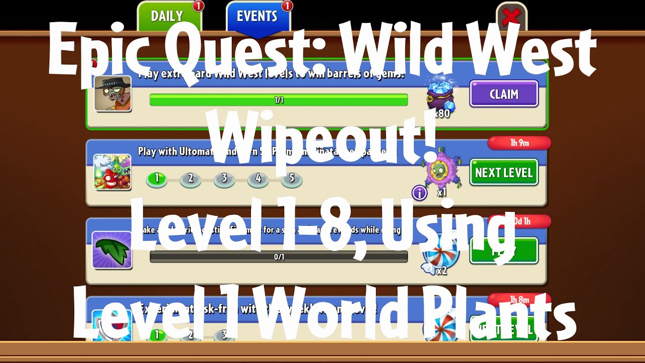 PvZ2 Epic Quest: Wild West Wipeout!, Level 1-8, Using Level 1 World Plants - Gameplay