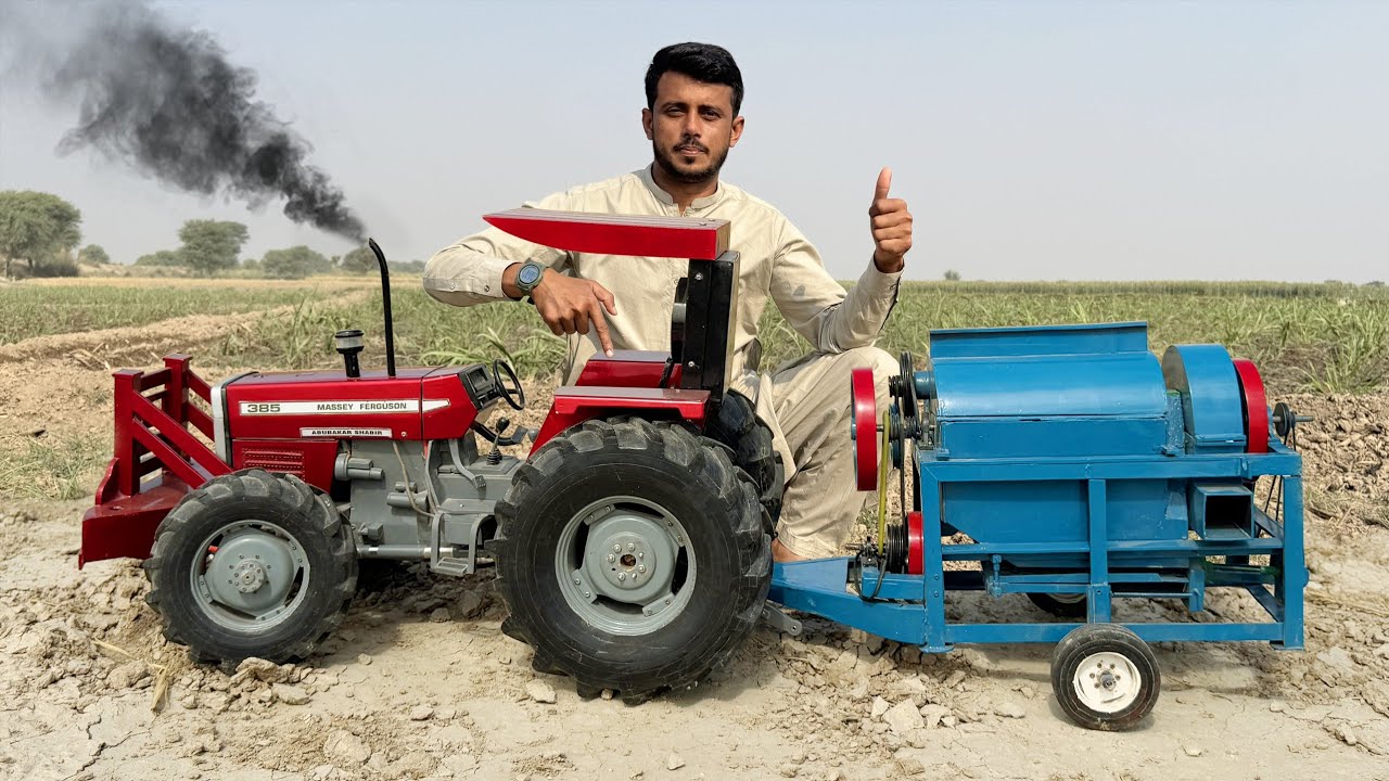 World's Smallest 4x4 MF 385 Tractor & Thresher Working | Extreme Power Test