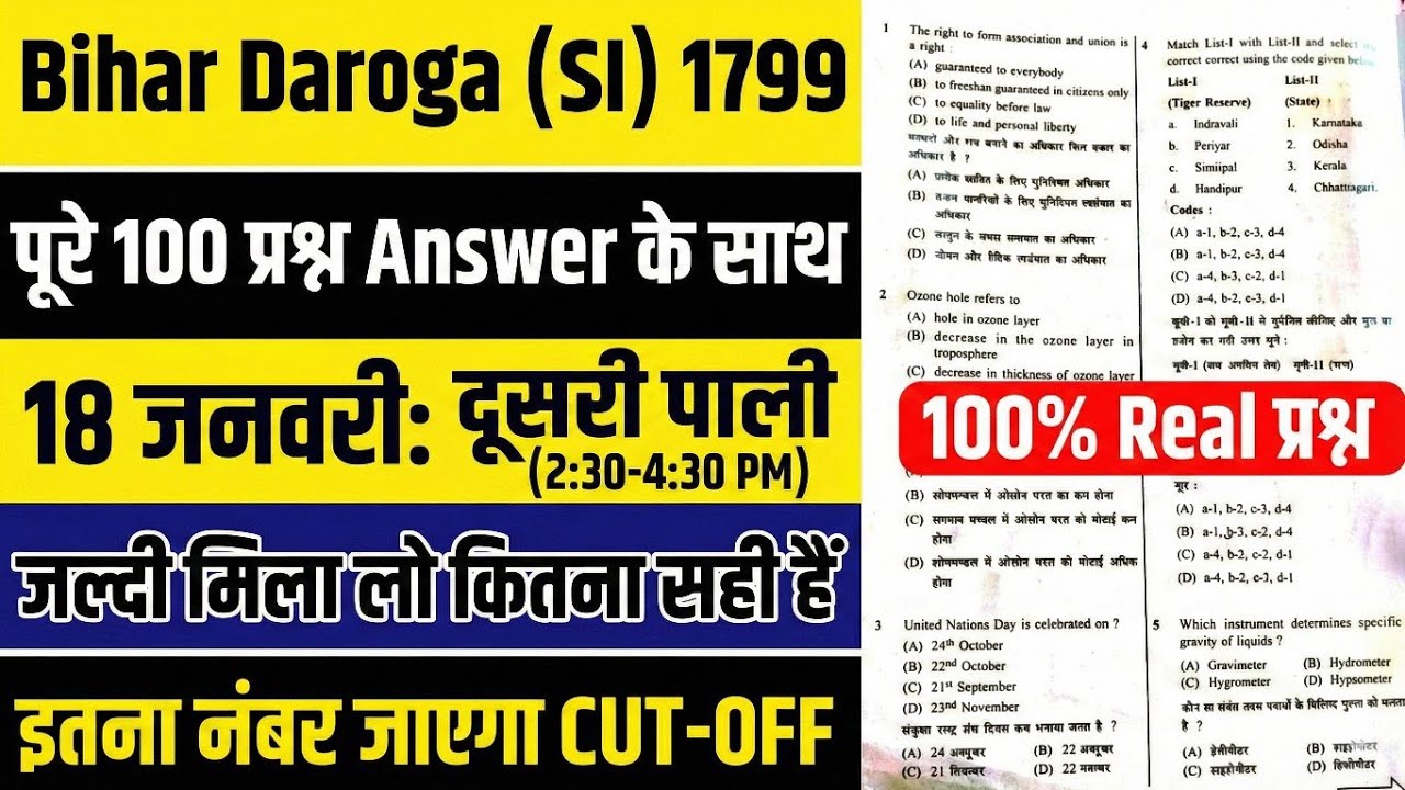 BIHAR DAROGA EXAM ANALYSIS 2026 | BIHAR SI EXAM ANALYSIS | 18 JAN 2ND SHIFT | BIHAR SI ANSWER KEY