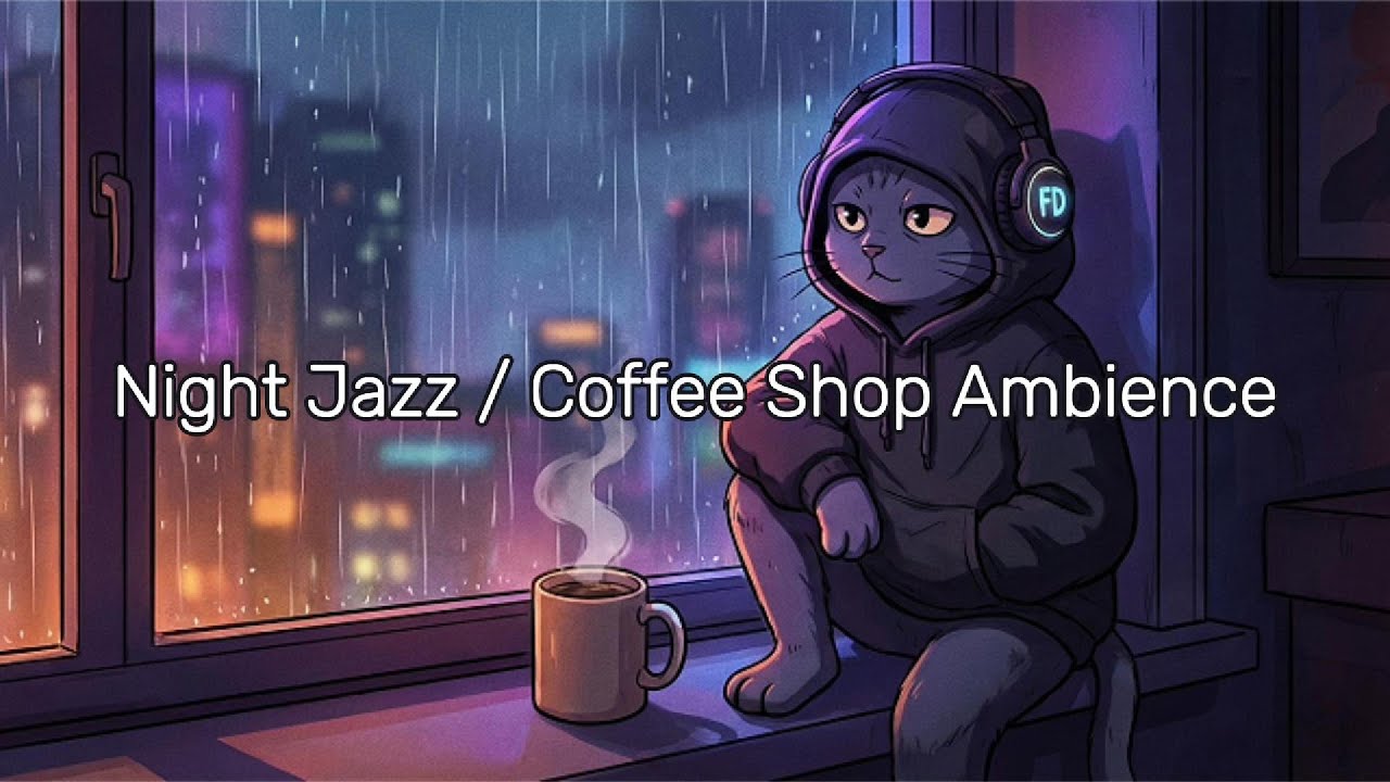 Lofi Cozy Night Coffee Ambience 🌧️ Warm Jazz Guitar for Deep Focus / Sleep [2.5 Hours]