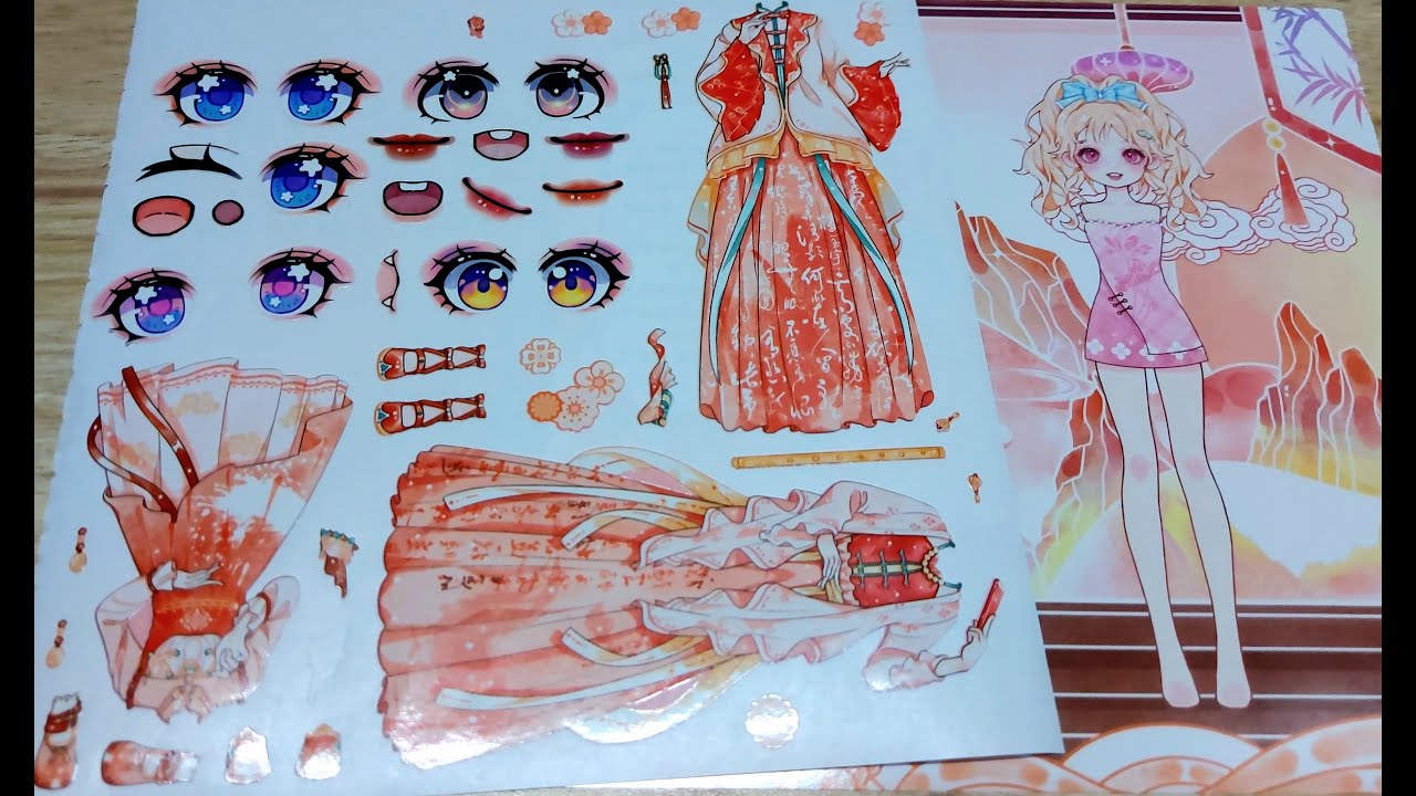 Thiết kế sticker váy công chúa/ Trang điểm, làm tóc kiểu Anime, hoạt hình, môi mộng tuyệt đẹp