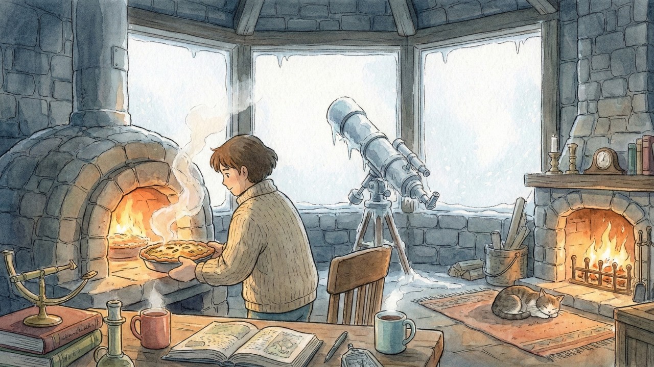 Whiteout Blizzard at Mountain Observatory ❄️ Baking Pot Pie, Stone Oven & Storm ASMR | Ghibli-Style