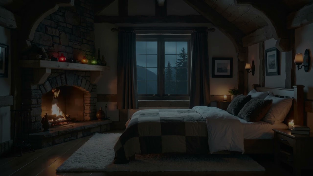ASMR Light Rain with Window Open and Calm Fire 🌧🔥for Deep Sleep | Cozy Castle Ambience