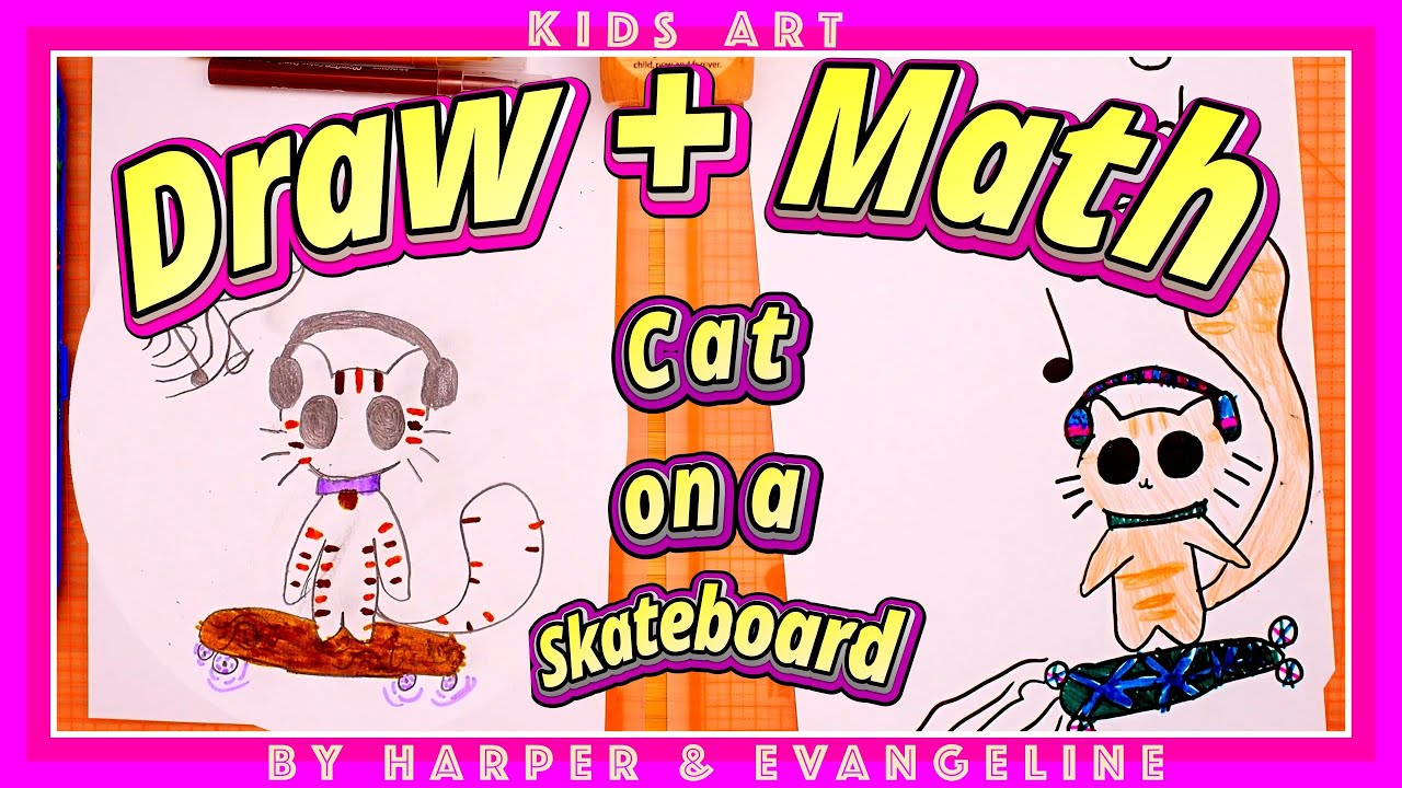 🎨🐱🛹 CAT ON A SKATEBOARD! 💖 | Draw + Math Quiz 🧮✨ 유아미술, 초등수학