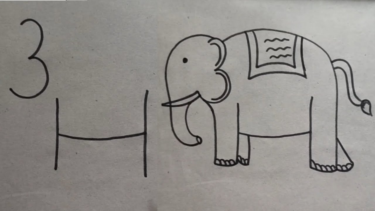 How to Draw an Elephant with 3 and H ✍️ How to Draw an Elephant Easy Tutorial ✍️ Elephant Drawing