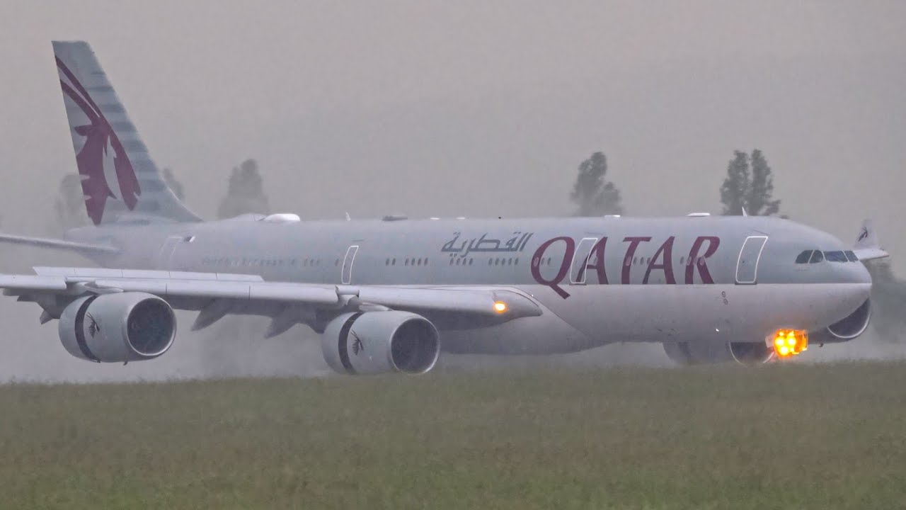 Qatar Amiri Flight / A340-500 | A7-HHH | Landing in bad weather at Basel Airport (EuroAirport).