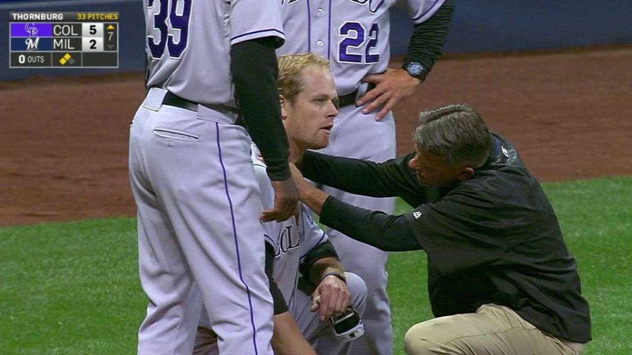 COL@MIL: Morneau gets hit in face, later exits game